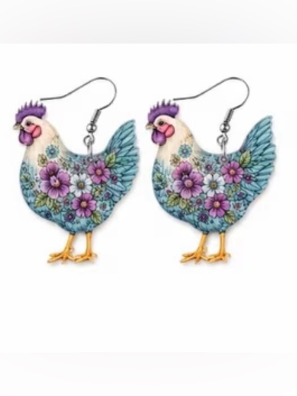 Blue Floral Chicken Bird Toy Earrings for Pets